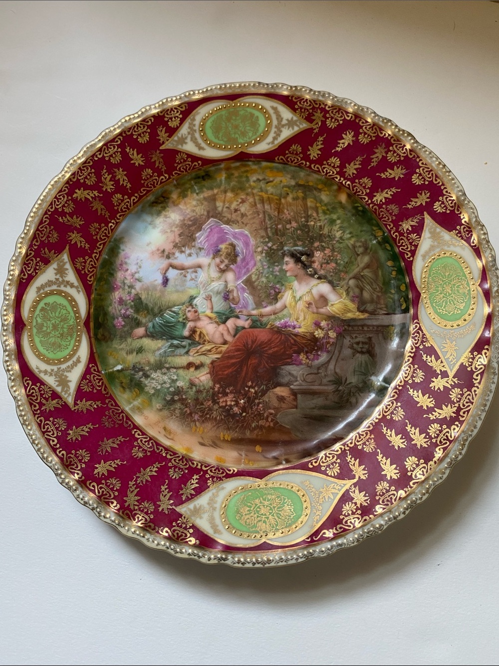 Antique Gilded Royal Vienna-Style Porcelain Cabinet Plate, 10 “ / circa 1898